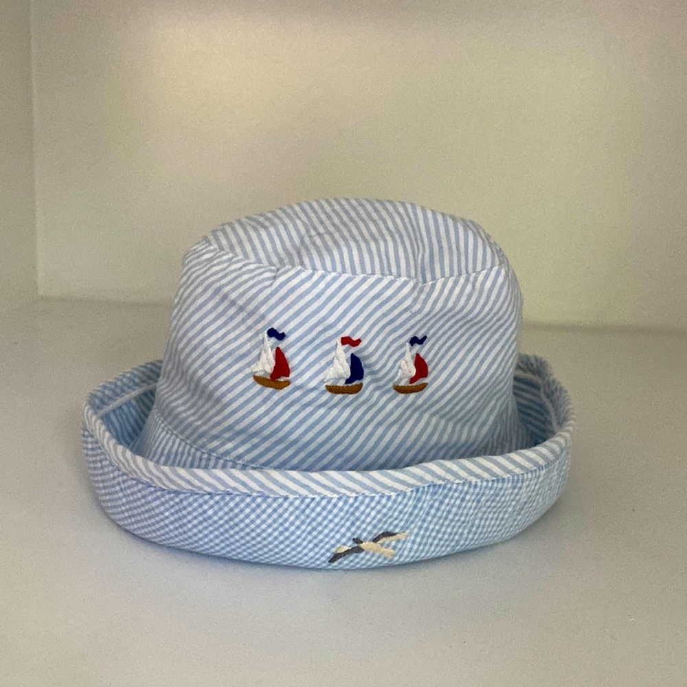Hand embroidered nautical/sailboat baby sun hat